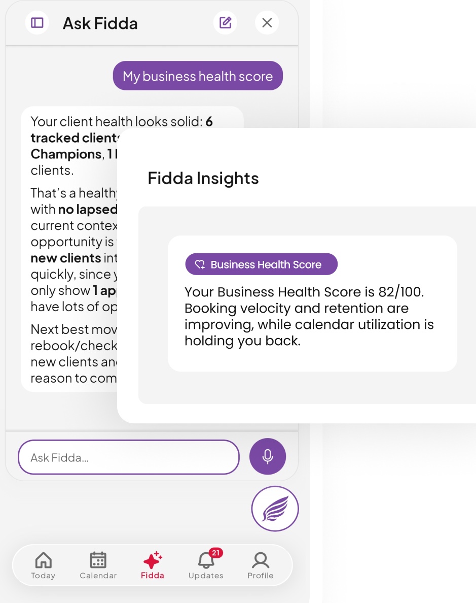 A business health score of 82 out of 100 with the reasons behind it