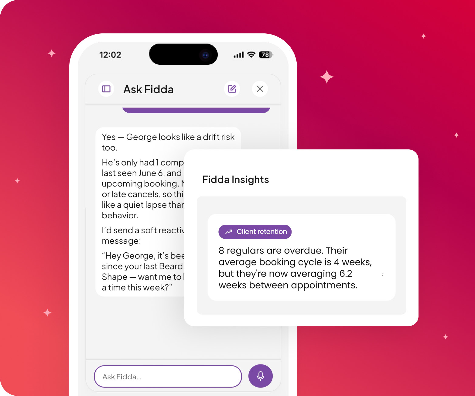 Fidda Insights flagging eight regulars whose four-week booking cycle has stretched to six
